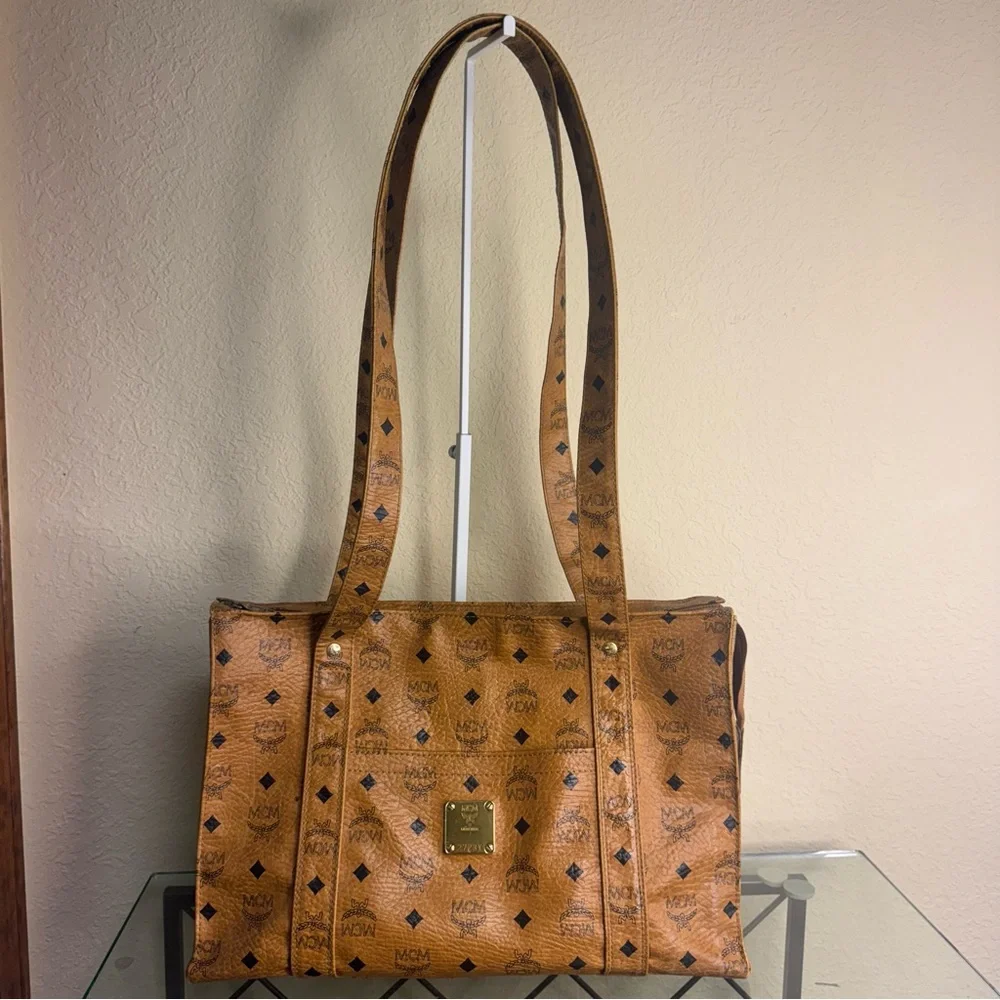 MCM Cognac Monogram Visetos Shopper Tote